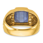 14k Mens Barrel Lab Created Sapphire and Diamond Complete Ring - Sophia Jewelers