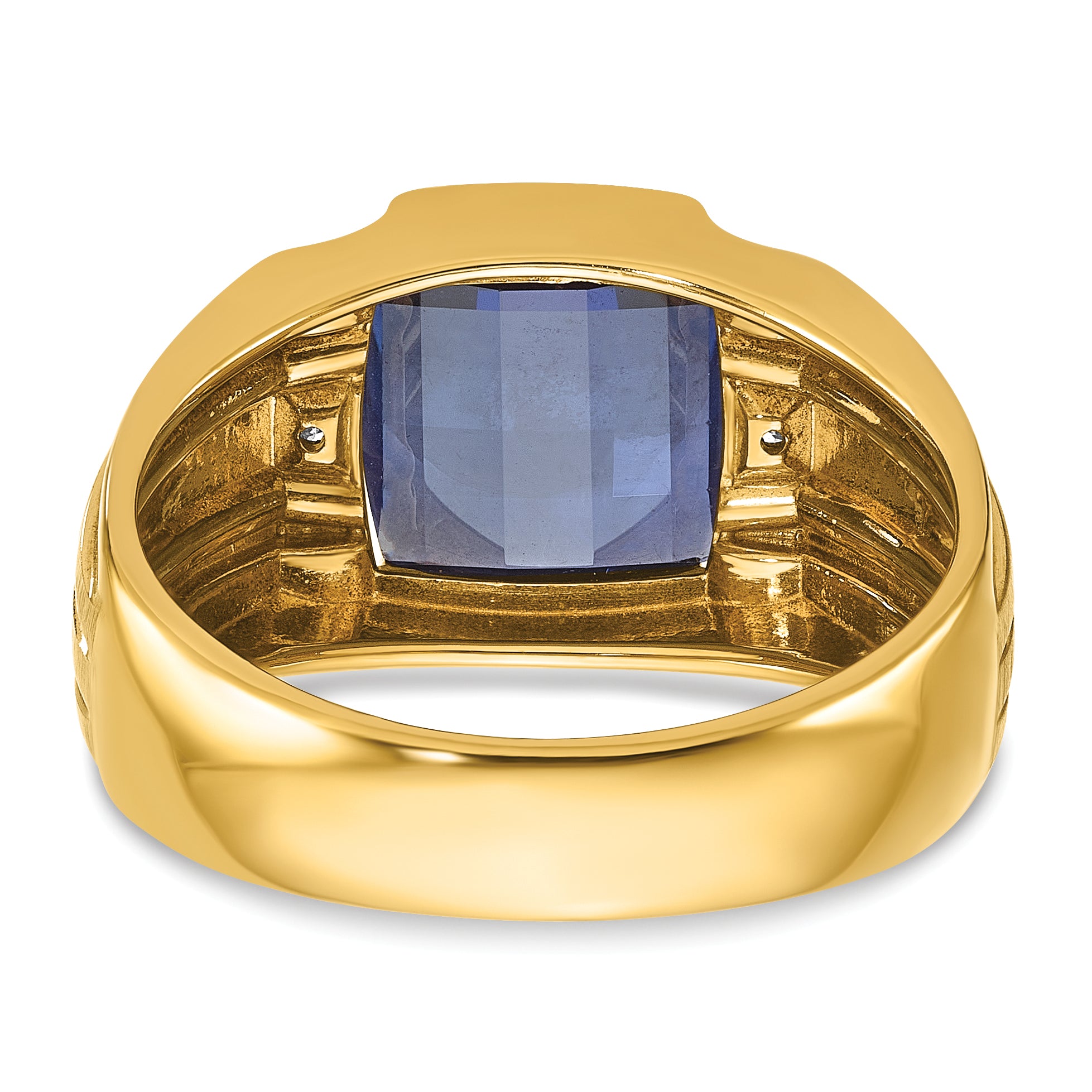 14k Mens Barrel Lab Created Sapphire and Diamond Complete Ring - Sophia Jewelers