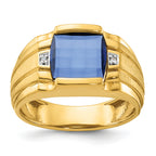 14k Mens Barrel Lab Created Sapphire and Diamond Complete Ring - Sophia Jewelers