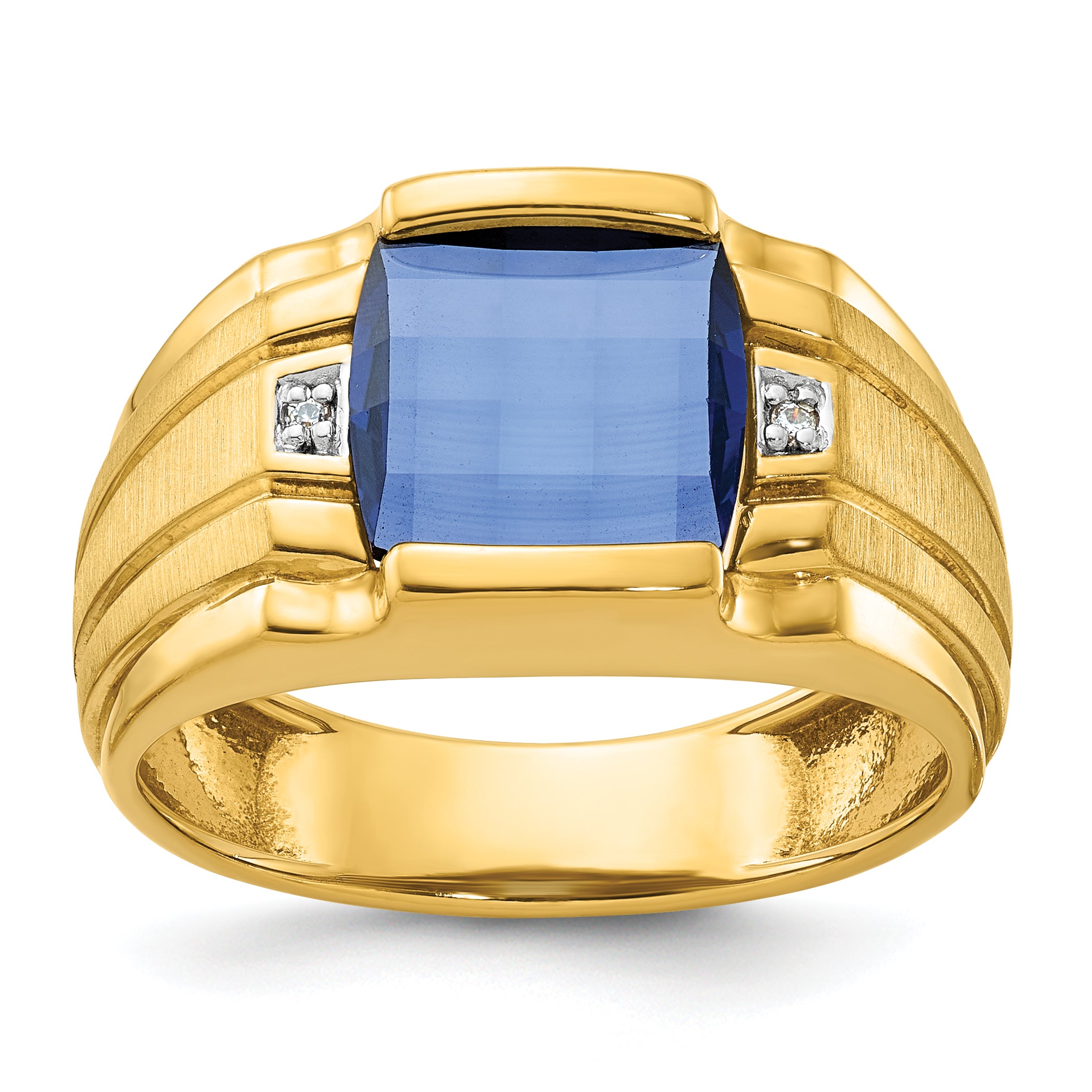 14k Mens Barrel Lab Created Sapphire and Diamond Complete Ring - Sophia Jewelers