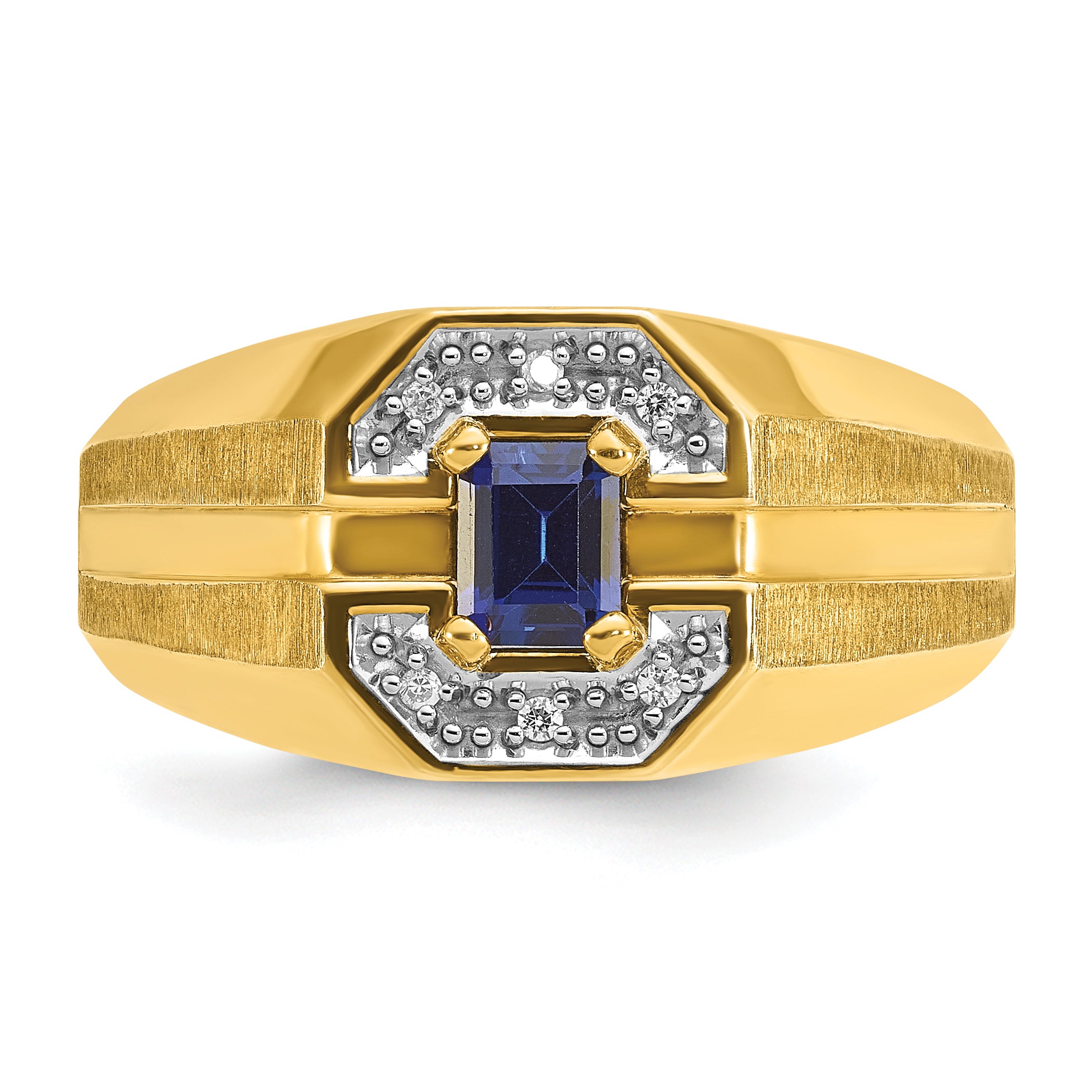 14k Mens Octagon Gemstone and Diamond Satin Ring Mounting, Mounting Only - Sophia Jewelers