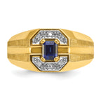 14k Mens Octagon Lab Created Sapphire and 1/20 carat Diamond Satin Complete Ring - Sophia Jewelers