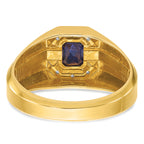 14k Mens Octagon Lab Created Sapphire and 1/20 carat Diamond Satin Complete Ring - Sophia Jewelers