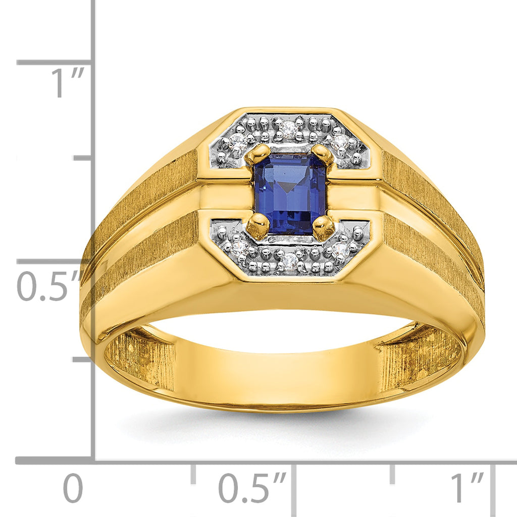 14k Mens Octagon Gemstone and Diamond Satin Ring Mounting, Mounting Only - Sophia Jewelers