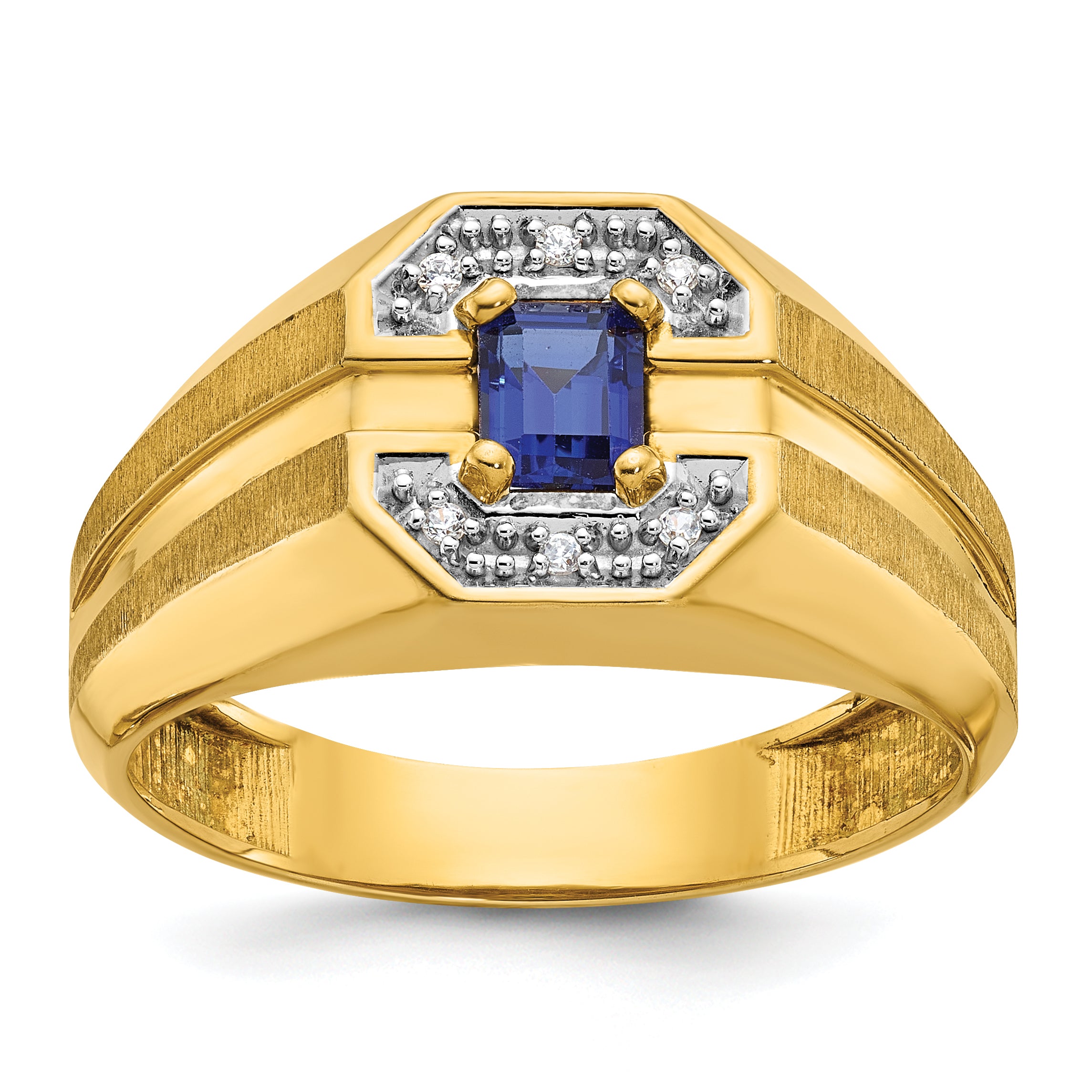 14k Mens Octagon Gemstone and Diamond Satin Ring Mounting, Mounting Only - Sophia Jewelers