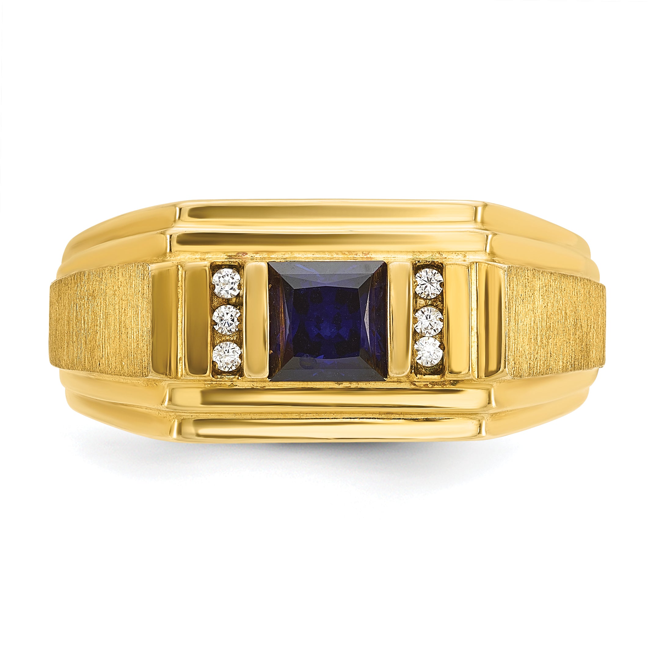 10k Men's Cr.Sapphire and Diamond Satin Complete Ring