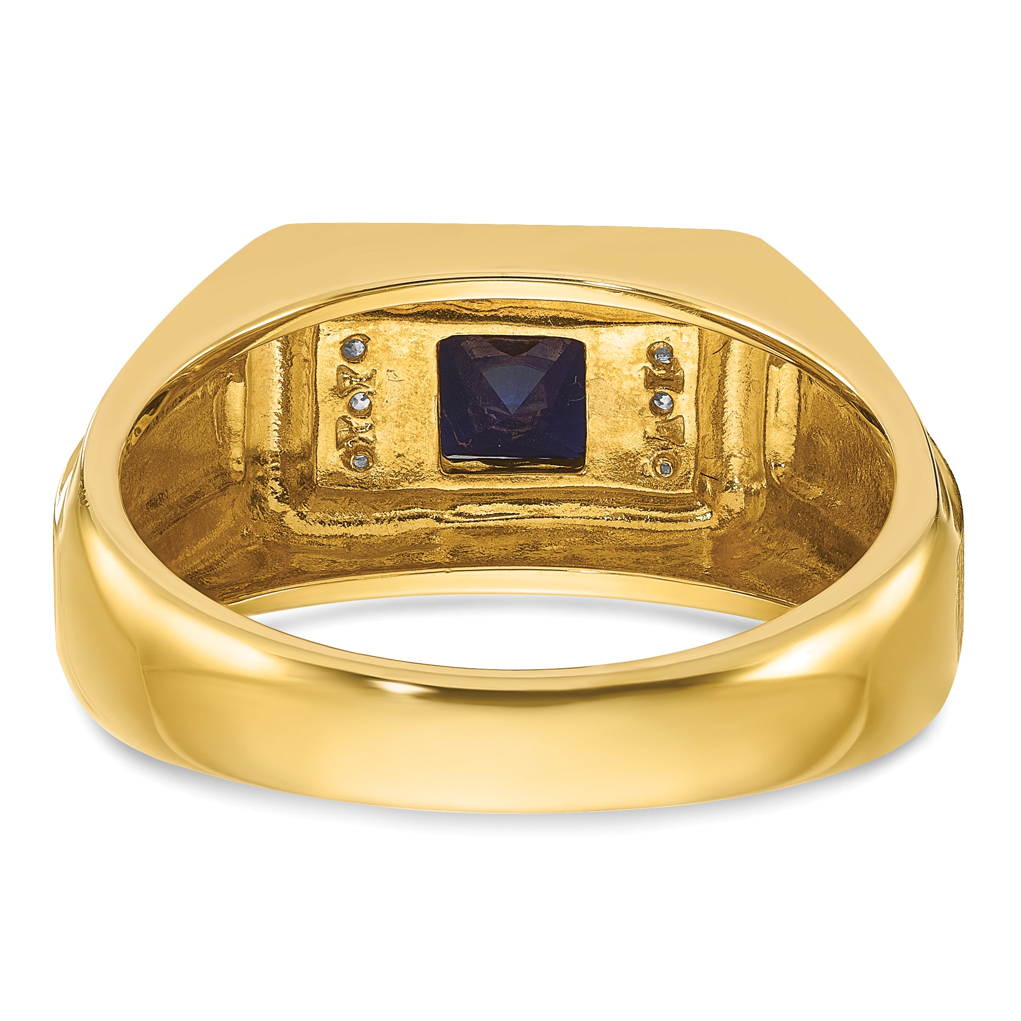 14k Mens Square Lab Created Sapphire and 1/20 carat Diamond Satin Complete Ring - Sophia Jewelers