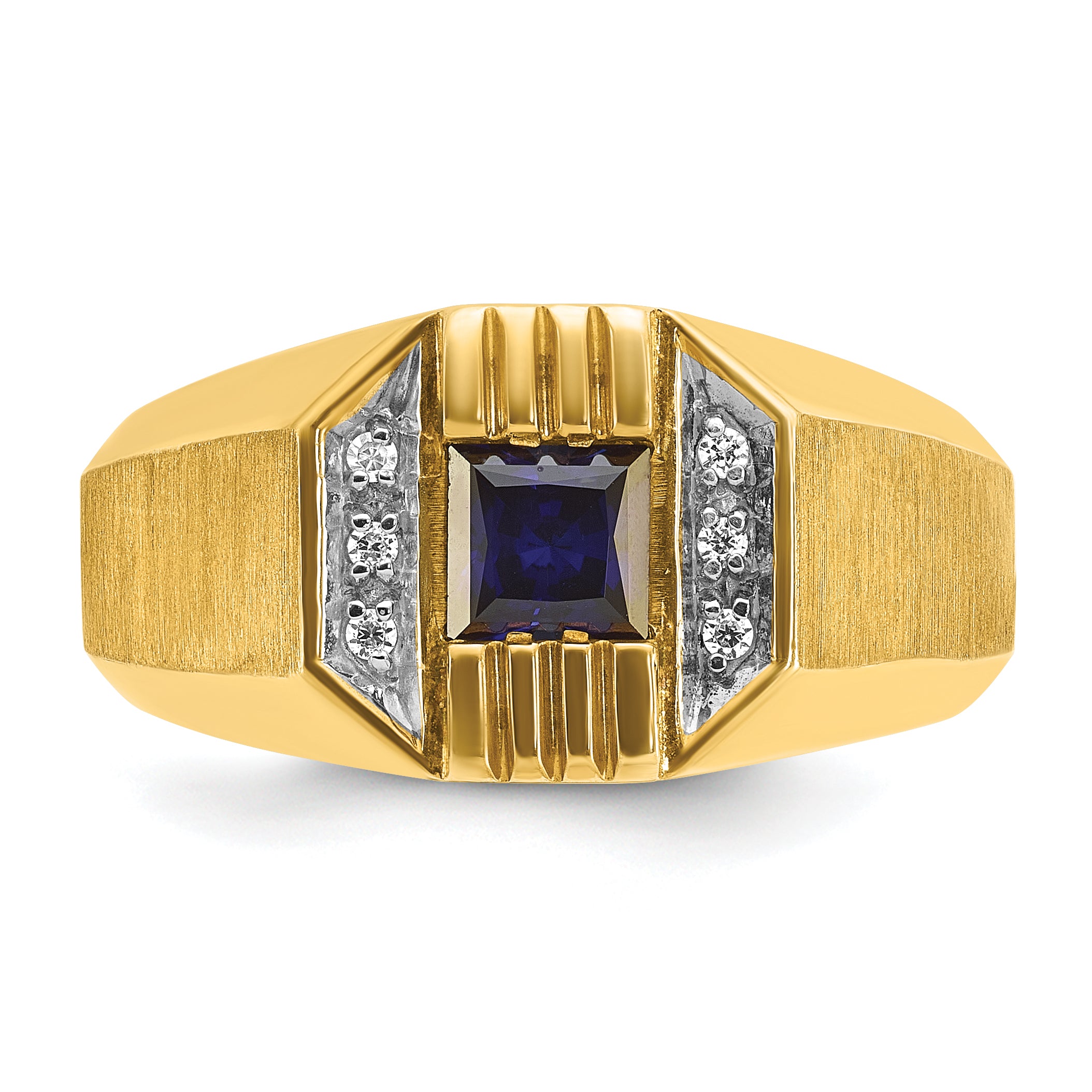 14k Mens Square Gemstone and Diamond Satin Ring Mounting, Mounting Only - Sophia Jewelers