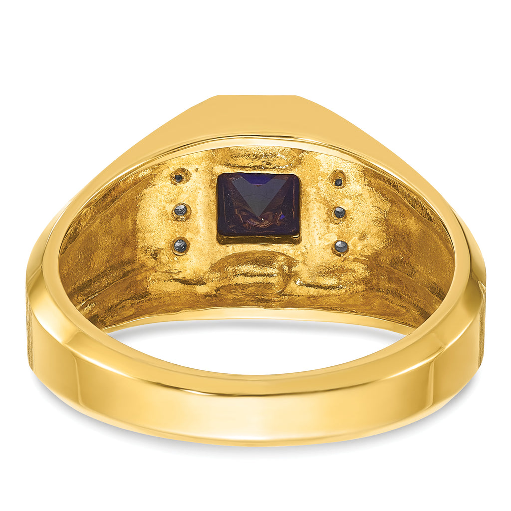 14k Mens Square Lab Created Sapphire and 1/20 carat Diamond Satin Complete Ring - Sophia Jewelers
