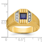 14k Mens Square Lab Created Sapphire and 1/20 carat Diamond Satin Complete Ring - Sophia Jewelers