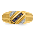 14k Mens Square Lab Created Sapphire and Diamond Satin Complete Ring - Sophia Jewelers