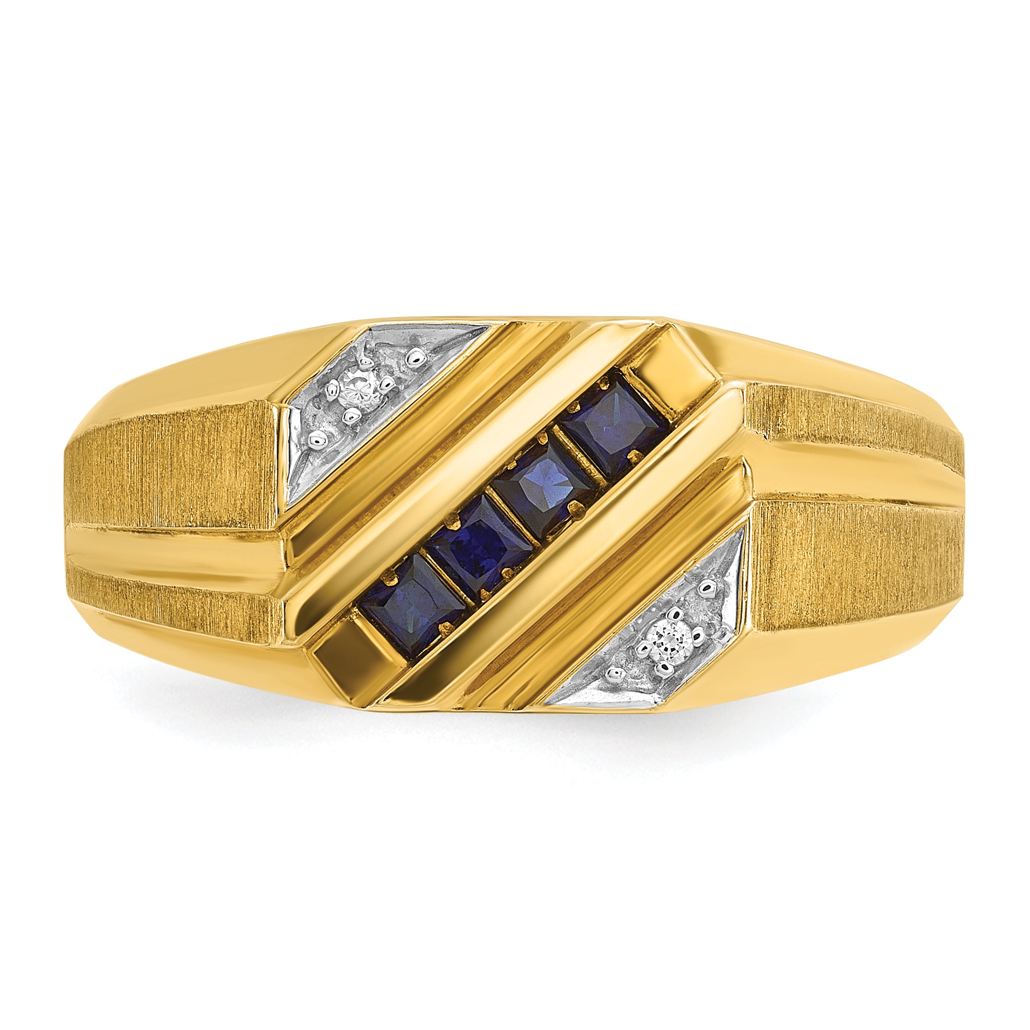14k Mens Square Lab Created Sapphire and Diamond Satin Complete Ring - Sophia Jewelers