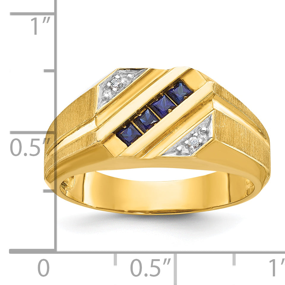 14k Mens Square Gemstone and Diamond Satin Ring Mounting, Mounting Only - Sophia Jewelers