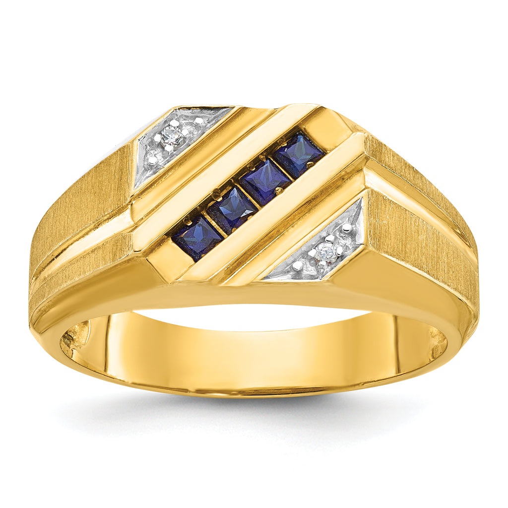 14k Mens Square Gemstone and Diamond Satin Ring Mounting, Mounting Only - Sophia Jewelers