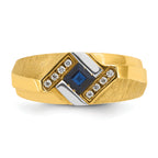 10k Men's Cr.Sapphire and Diamond Satin Complete Ring