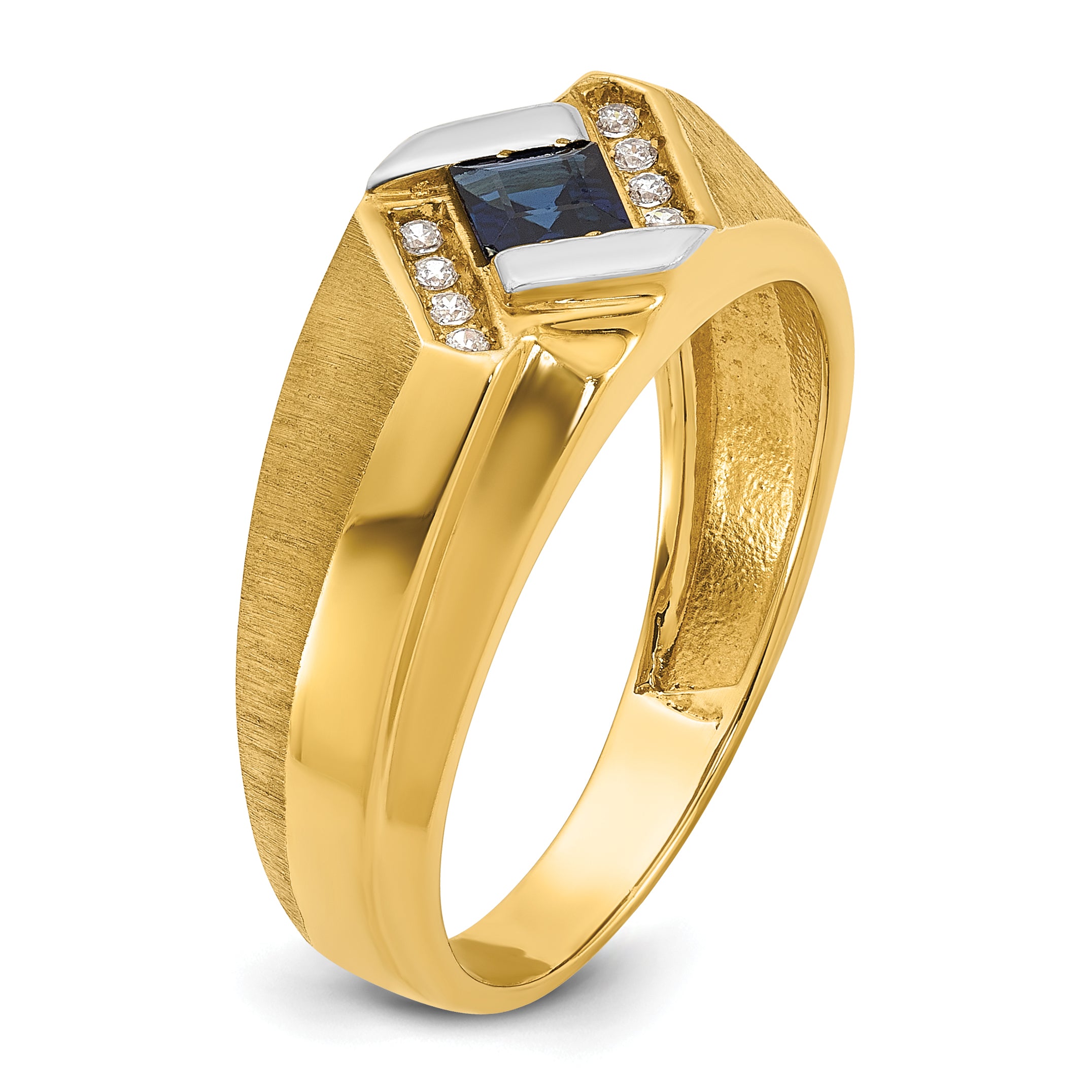 10k Men's Cr.Sapphire and Diamond Satin Complete Ring