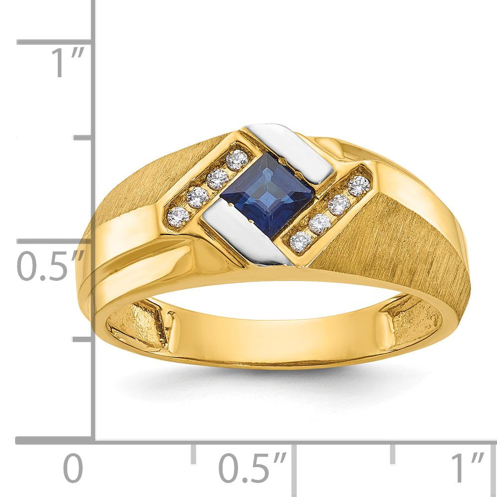 10k Men's Cr.Sapphire and Diamond Satin Complete Ring