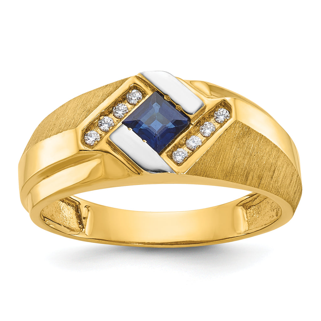 14k Mens Square Gemstone and Diamond Satin Ring Mounting, Mounting Only - Sophia Jewelers