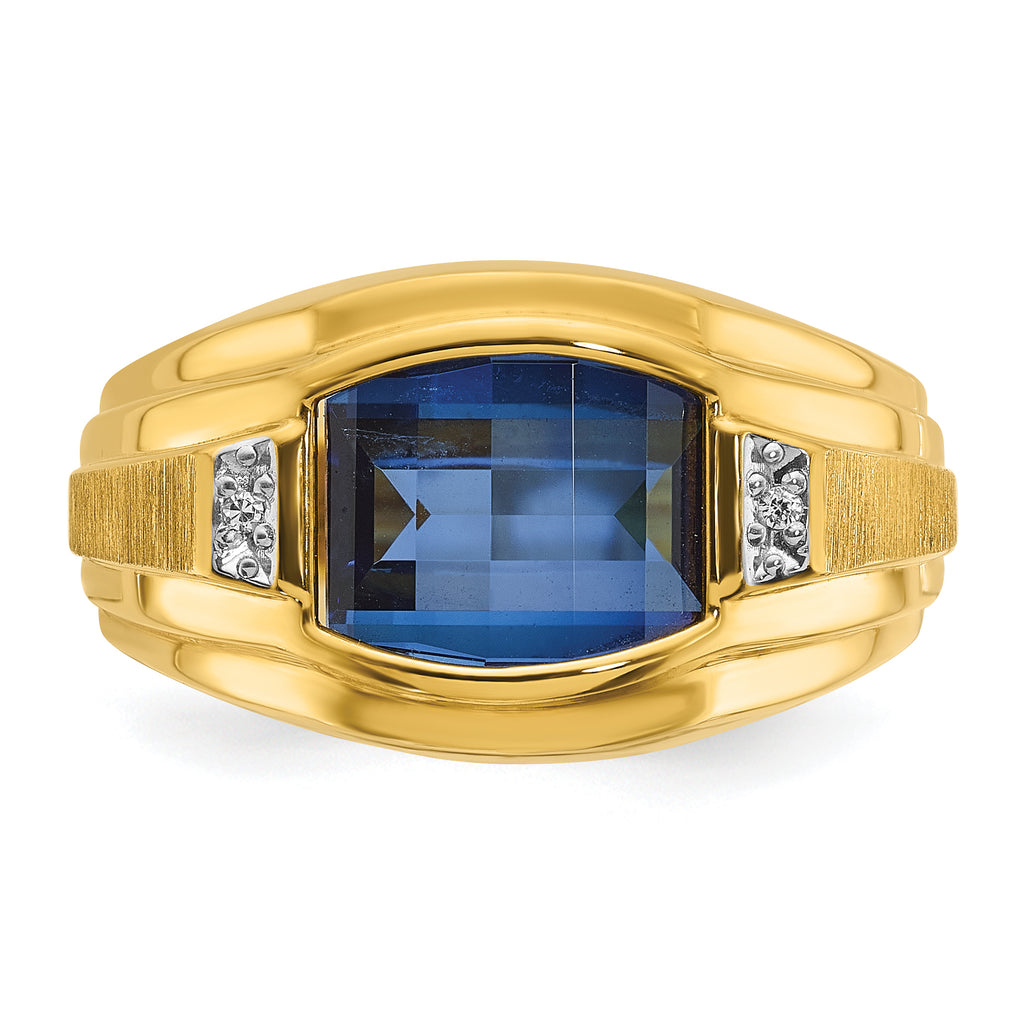 14k Mens Polished and Satin Barrel Gemstone and Diamond Ring Mounting, Mounting Only - Sophia Jewelers