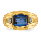 14k Mens Polished and Satin Barrel Gemstone and Diamond Ring Mounting, Mounting Only - Sophia Jewelers