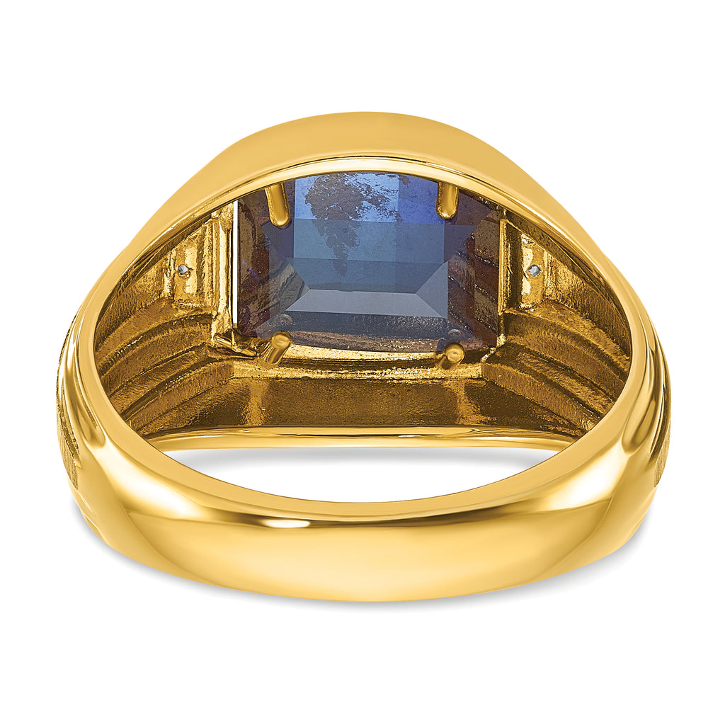 14k Mens Polished and Satin Barrel Gemstone and Diamond Ring Mounting, Mounting Only - Sophia Jewelers
