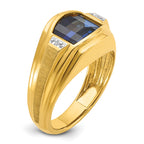 14k Mens Polished and Satin Barrel Lab Created Sapphire and Diamond Complete Ring - Sophia Jewelers