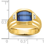 14k Mens Polished and Satin Barrel Lab Created Sapphire and Diamond Complete Ring - Sophia Jewelers