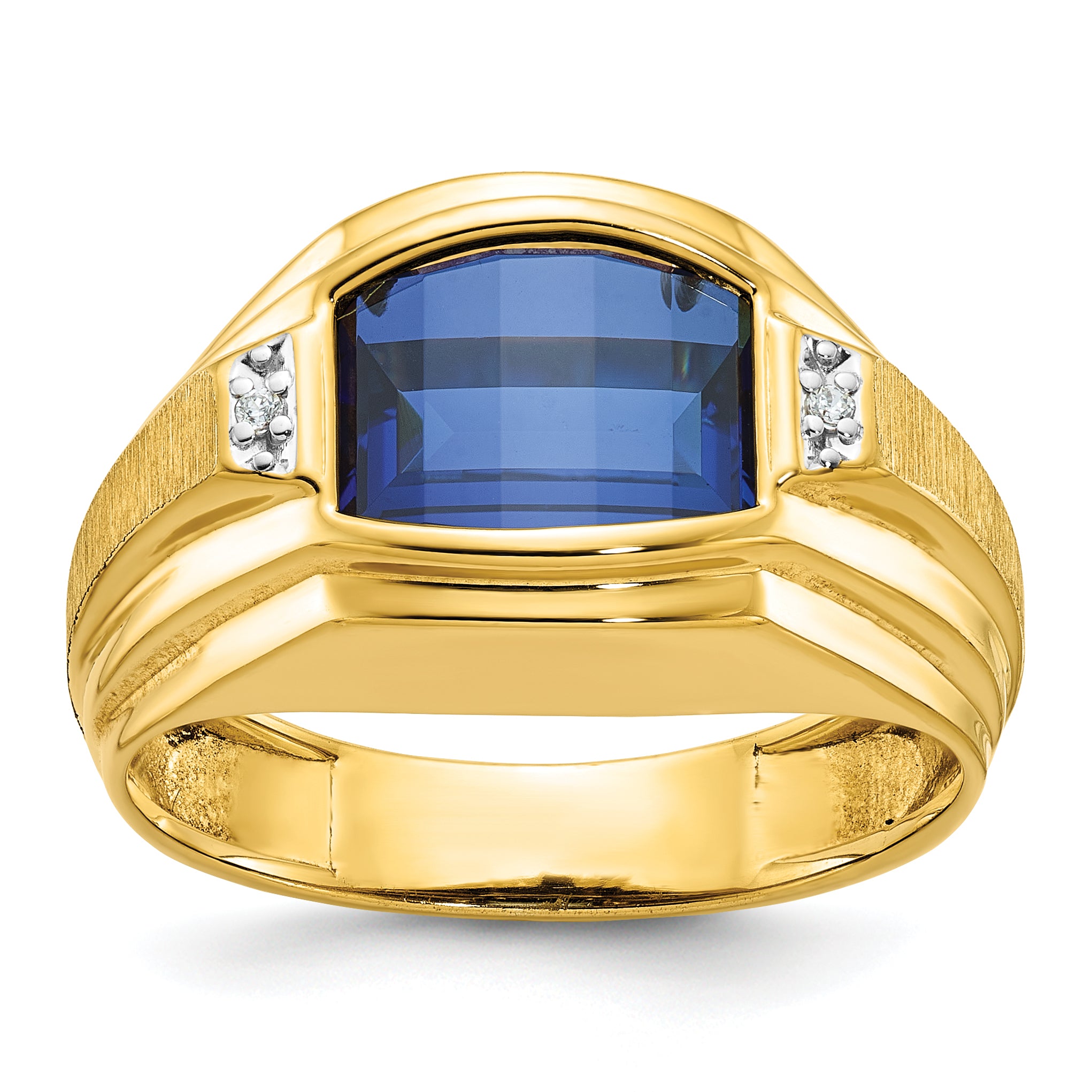 14k Mens Polished and Satin Barrel Gemstone and Diamond Ring Mounting, Mounting Only - Sophia Jewelers
