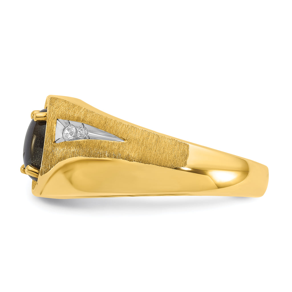 14k Mens Satin Oval Gemstone and Diamond Ring Mounting, Mounting Only - Sophia Jewelers