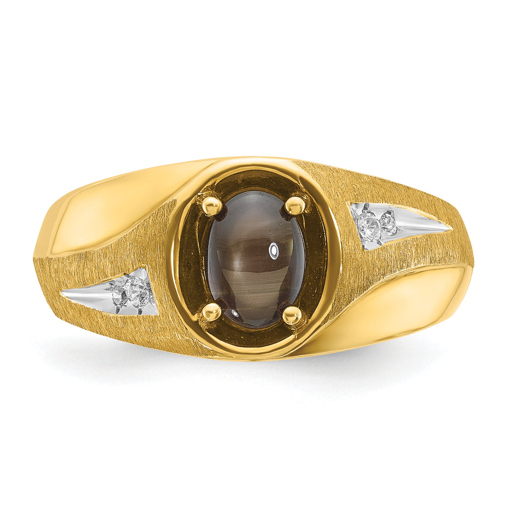 14k Mens Satin Oval Gemstone and Diamond Ring Mounting, Mounting Only - Sophia Jewelers