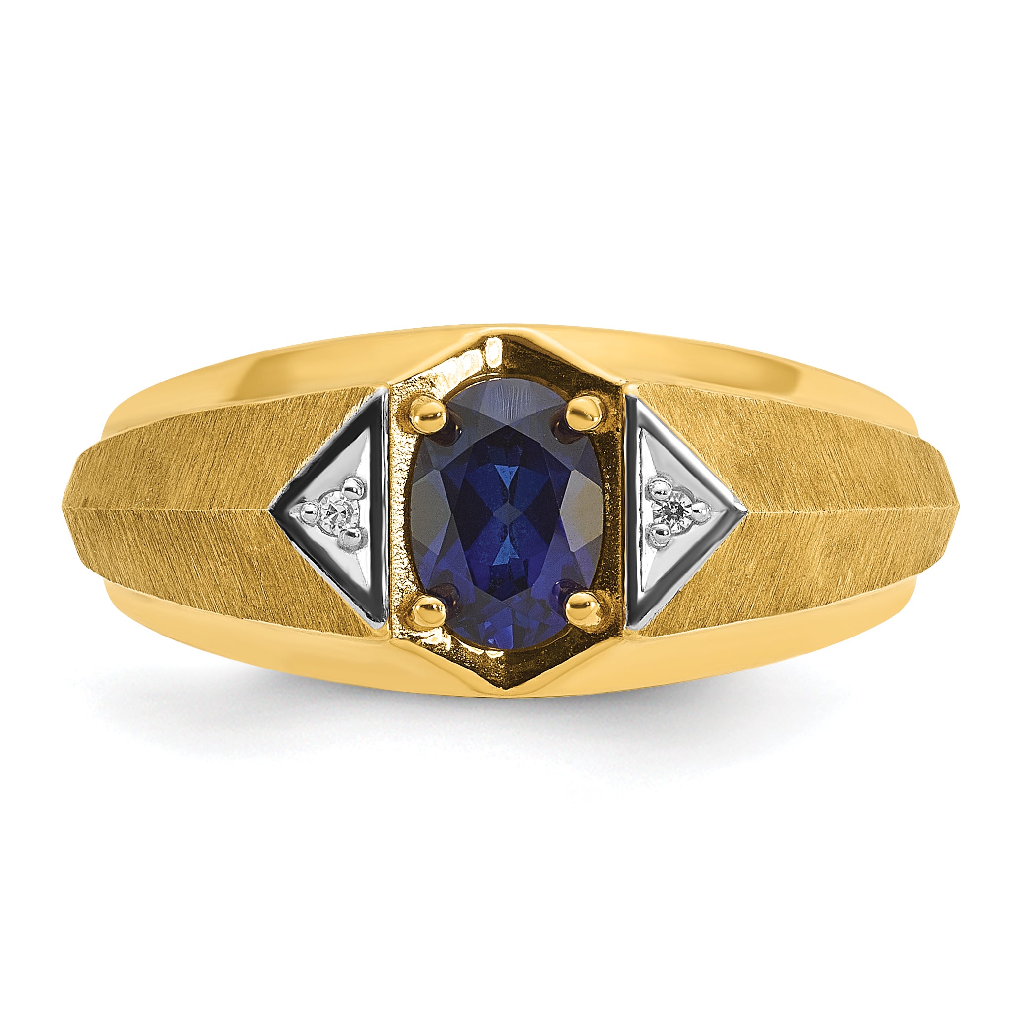 14k Mens Oval Lab Created Sapphire and Diamond Satin Complete Ring - Sophia Jewelers