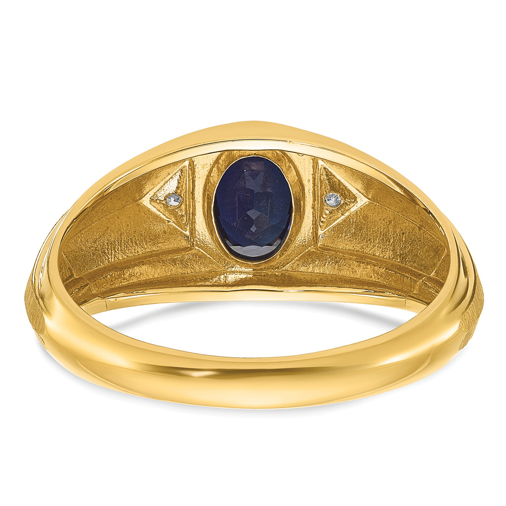 14k Mens Oval Gemstone and Diamond Satin Ring Mounting, Mounting Only - Sophia Jewelers