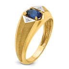 14k Mens Oval Lab Created Sapphire and Diamond Satin Complete Ring - Sophia Jewelers
