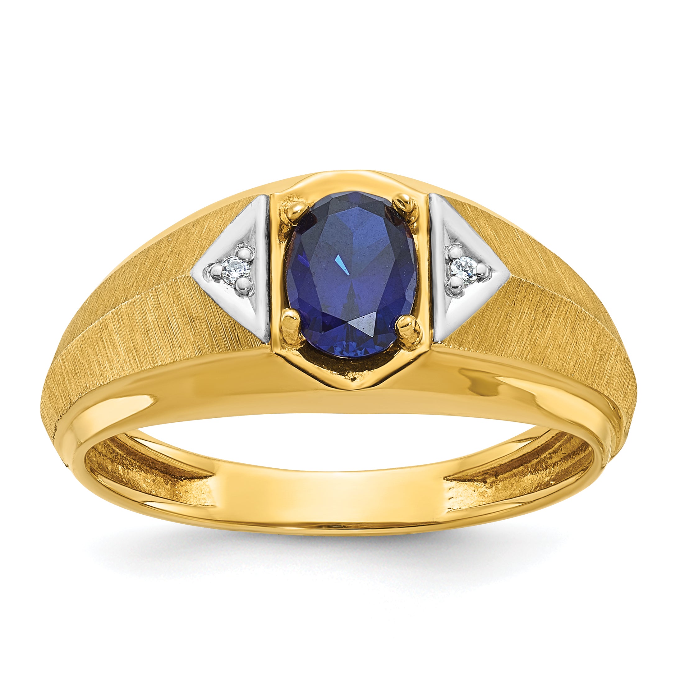 14k Mens Oval Gemstone and Diamond Satin Ring Mounting, Mounting Only - Sophia Jewelers