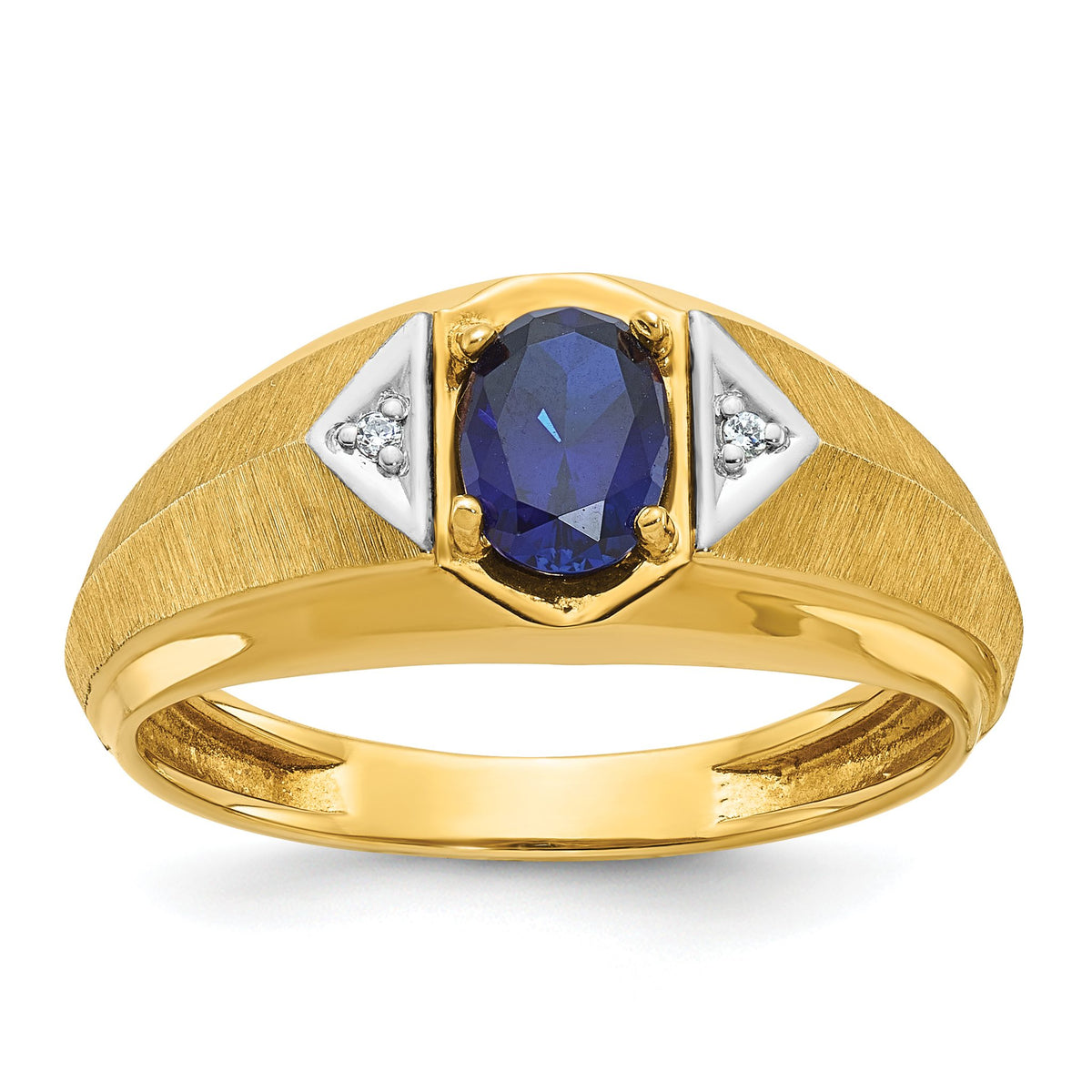 Men's Oval Lab-Created Sapphire & Diamond Ring in 14K Yellow Gold, 9.86mm (0.01 ct. tw.), Size 10 - Sophia Jewelers Main image