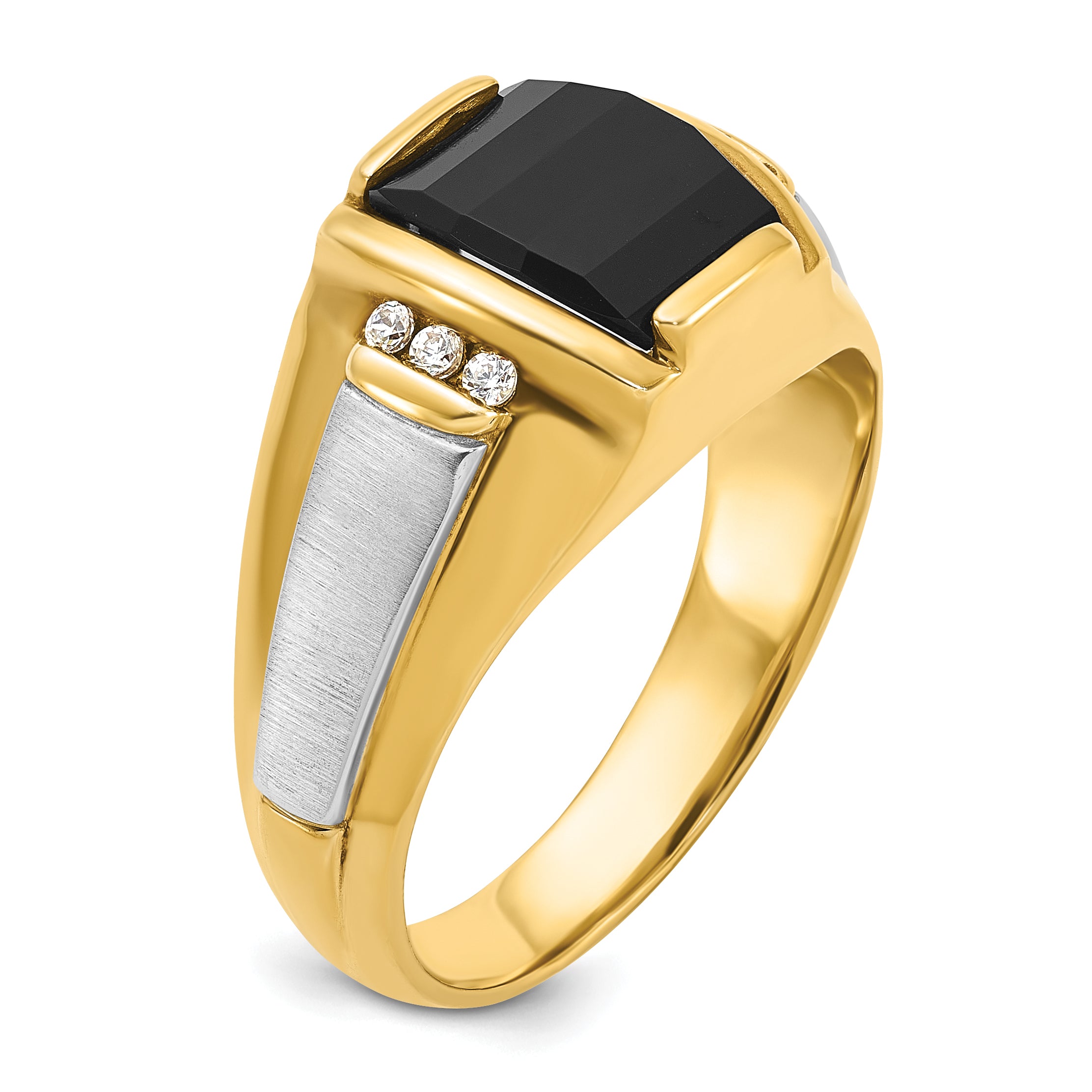 14k Two-tone Mens Satin Barrel Onyx and 1/10 carat Diamond Complete Ring - Sophia Jewelers