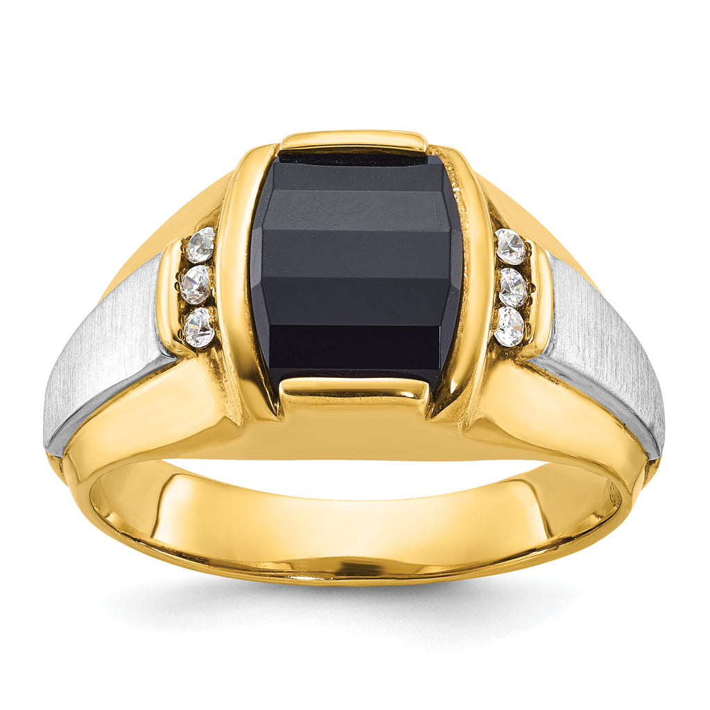 14k Two-tone Mens Satin Barrel Onyx and Diamond Ring Mounting, Mounting Only - Sophia Jewelers