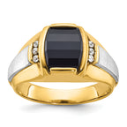 14k Two-tone Mens Satin Barrel Onyx and Diamond Ring Mounting, Mounting Only - Sophia Jewelers