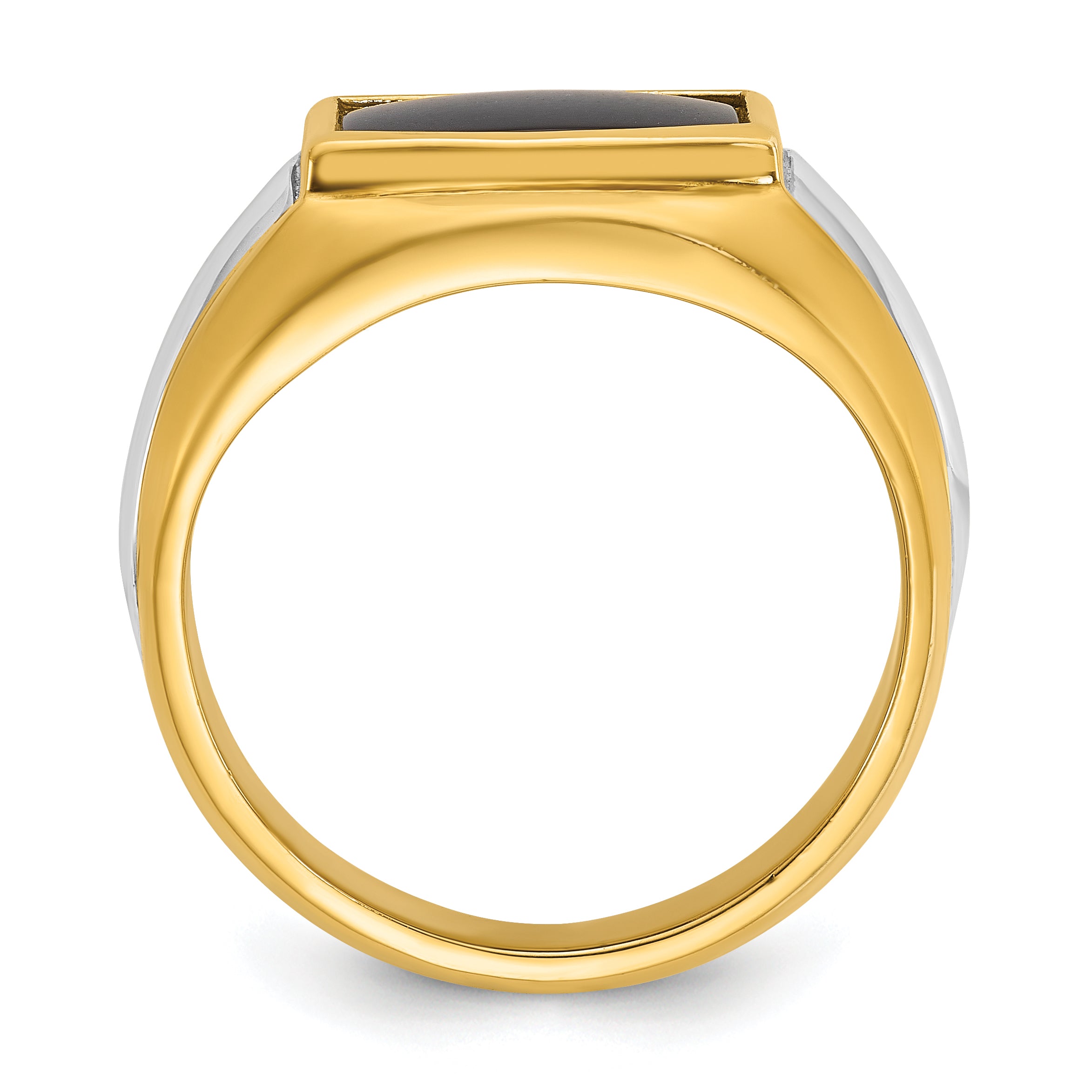 14k Two-tone Mens Rectangle Onyx Complete Ring - Sophia Jewelers