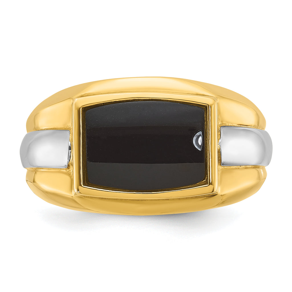 14k Two-tone Mens Rectangle Onyx Complete Ring - Sophia Jewelers