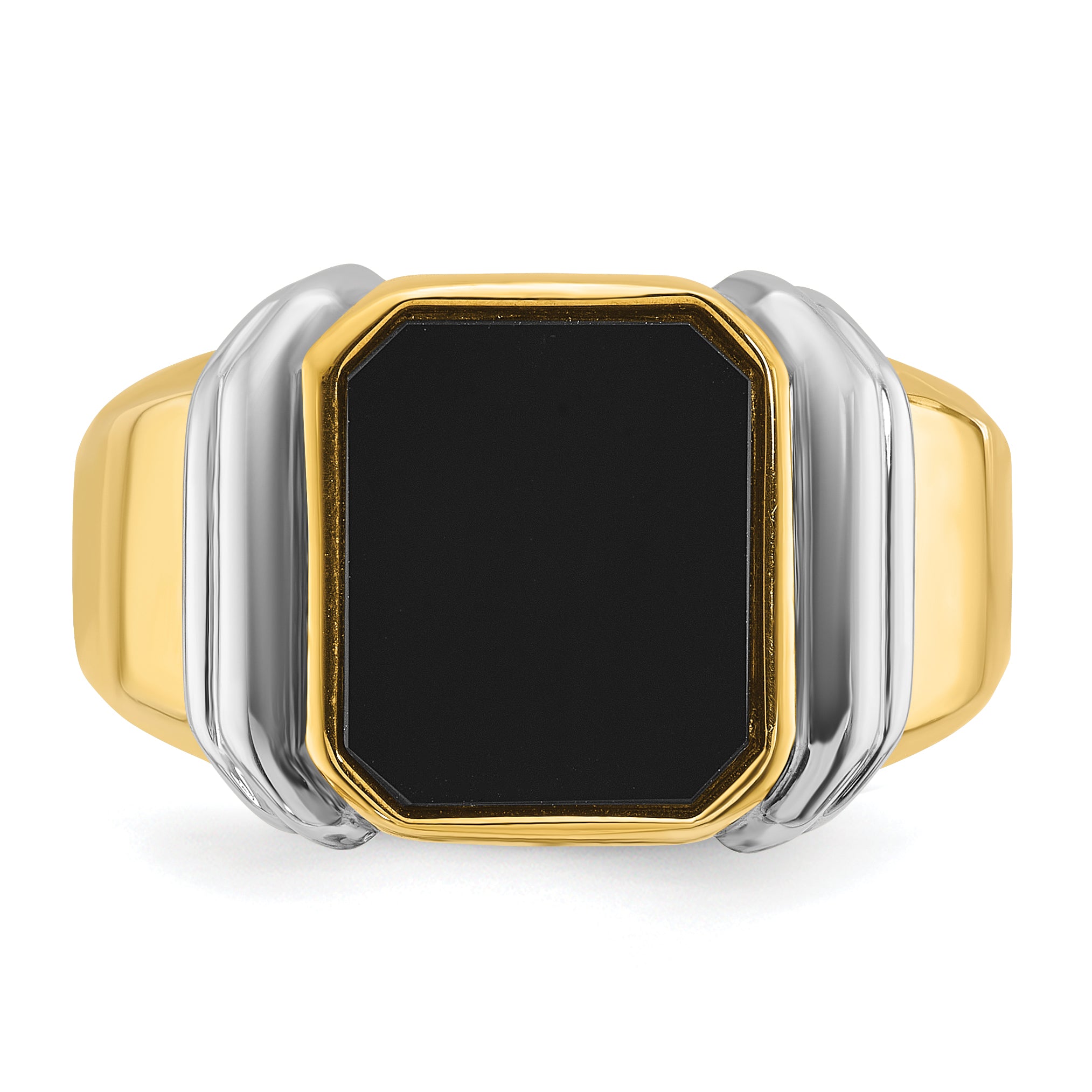10k Two-tone Men's Onyx Complete Ring