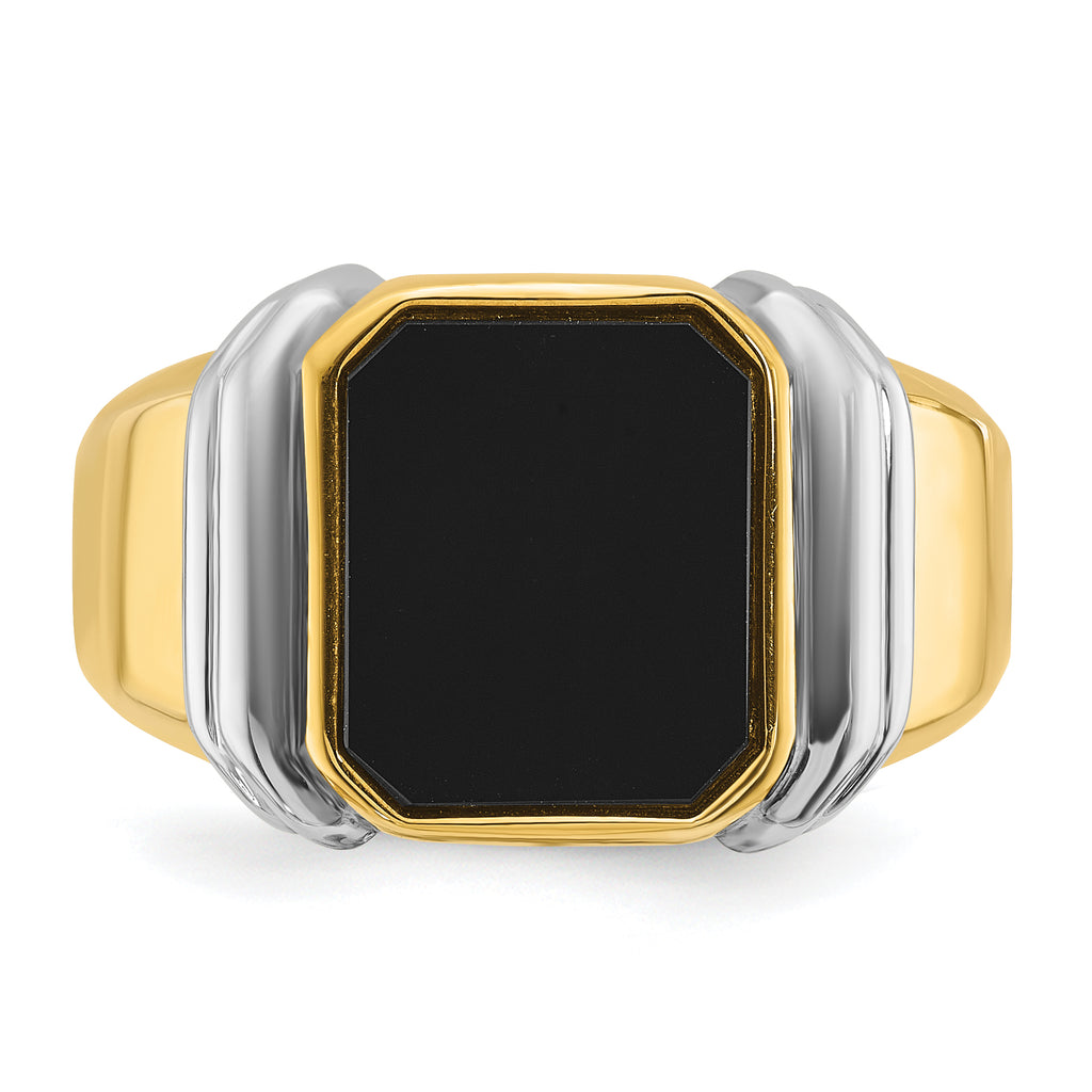 10k Two-tone Men's Onyx Complete Ring