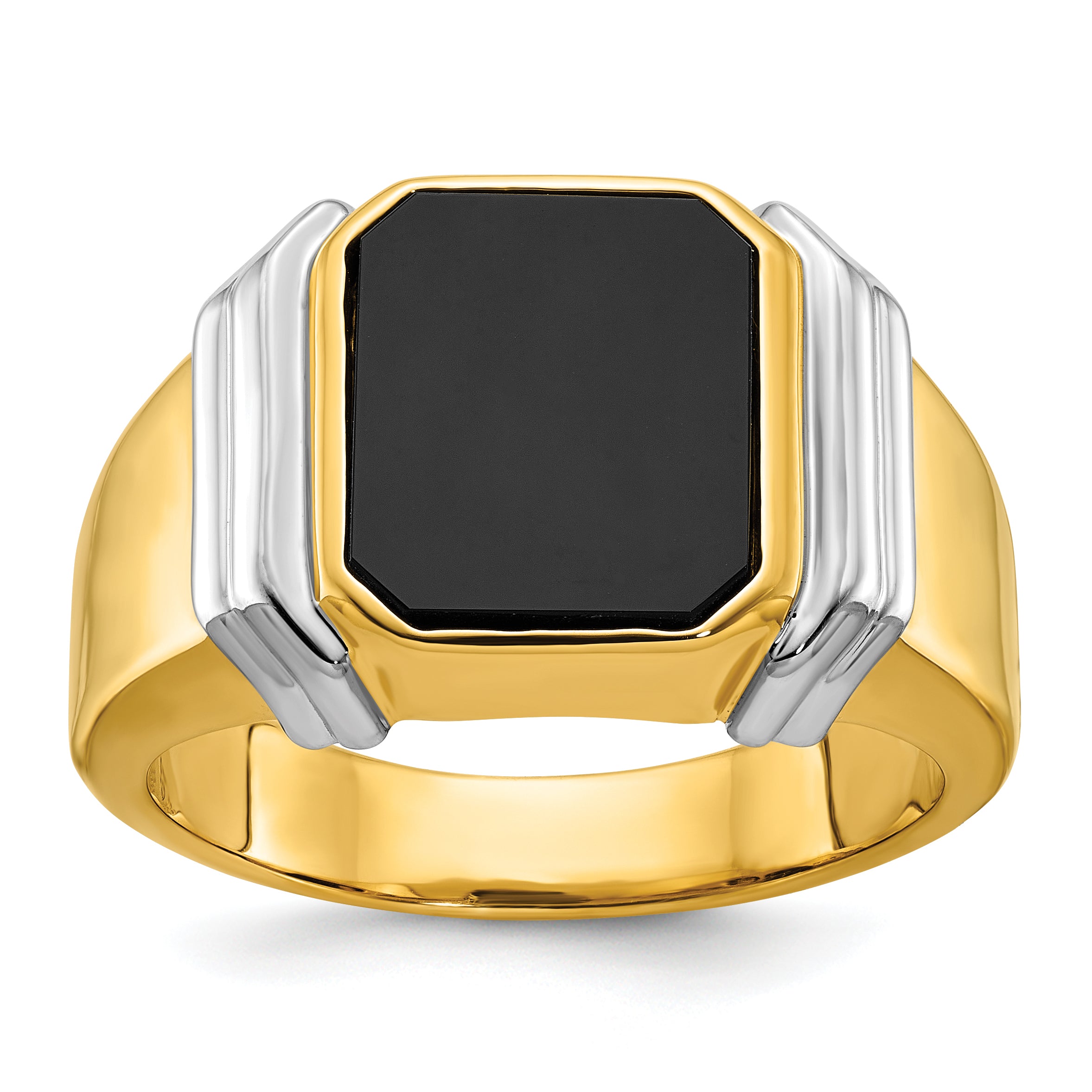 14k Two-tone Mens Octagon Onyx Complete Ring - Sophia Jewelers
