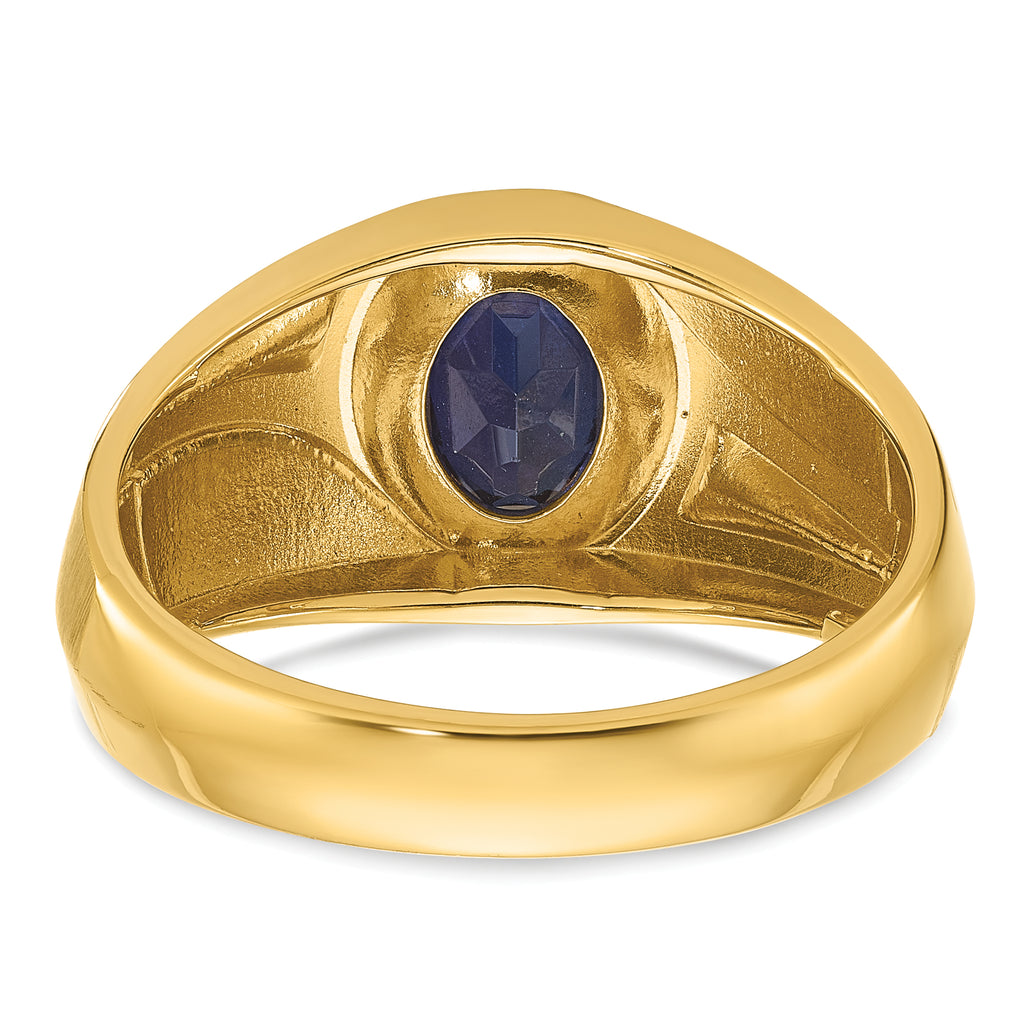 14k Mens Oval Lab Created Sapphire and Diamond Satin Complete Ring - Sophia Jewelers