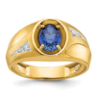 14k Mens Oval Lab Created Sapphire and Diamond Satin Complete Ring - Sophia Jewelers