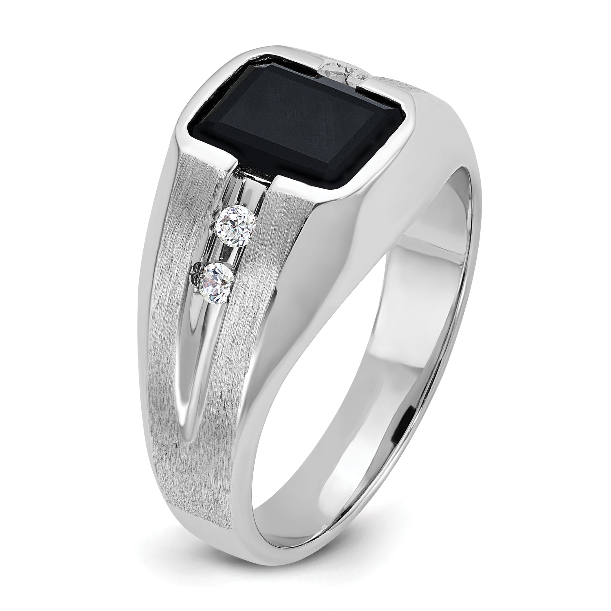14k White Gold Men's Polished and Satin Gemstone Ring Mounting, Mounting Only - Sophia Jewelers