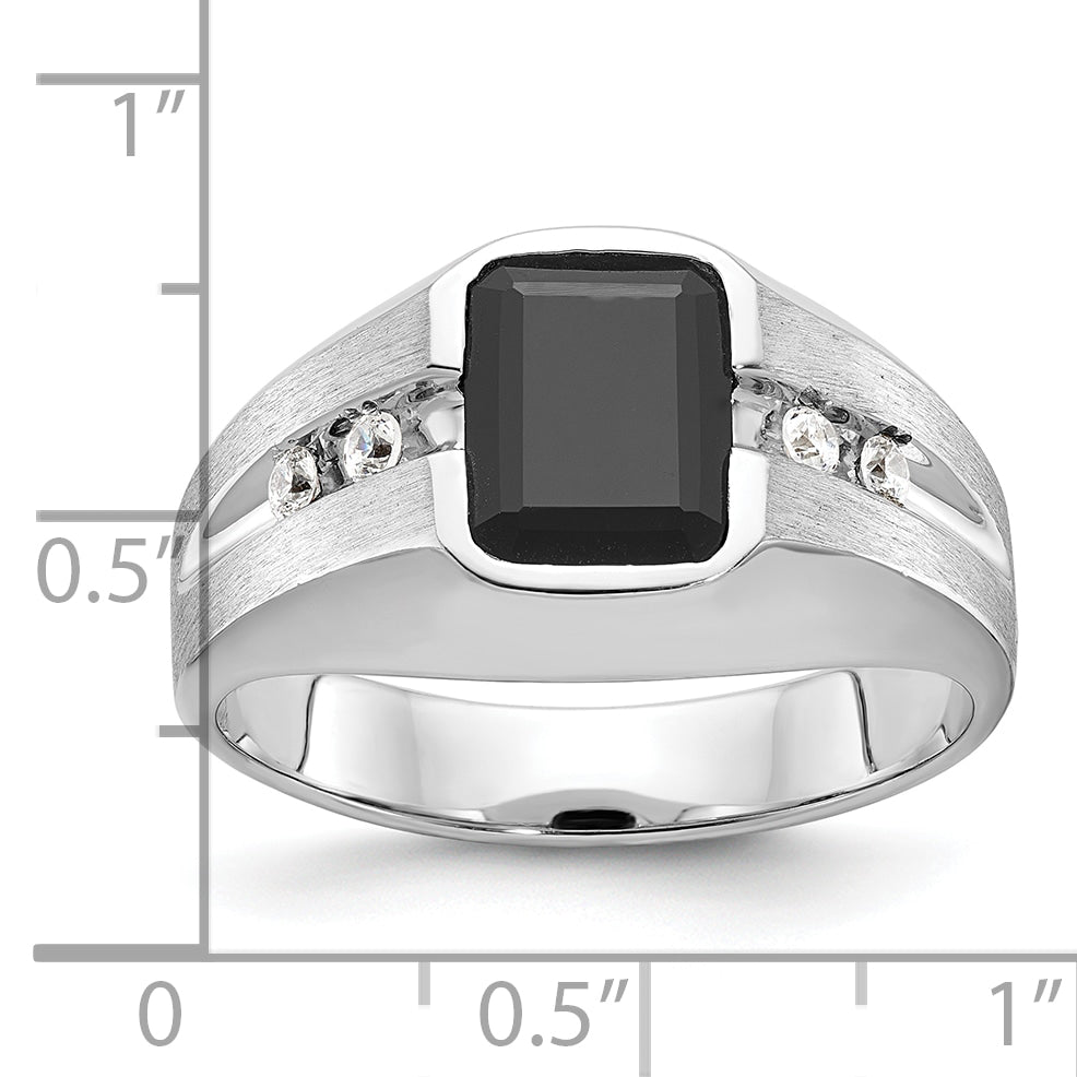 14k White Gold Men's Polished and Satin Gemstone Ring Mounting, Mounting Only - Sophia Jewelers