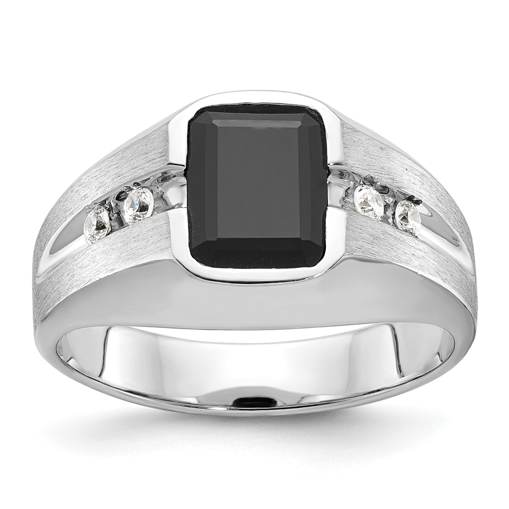 14k White Gold Men's Polished and Satin Gemstone Ring Mounting, Mounting Only - Sophia Jewelers