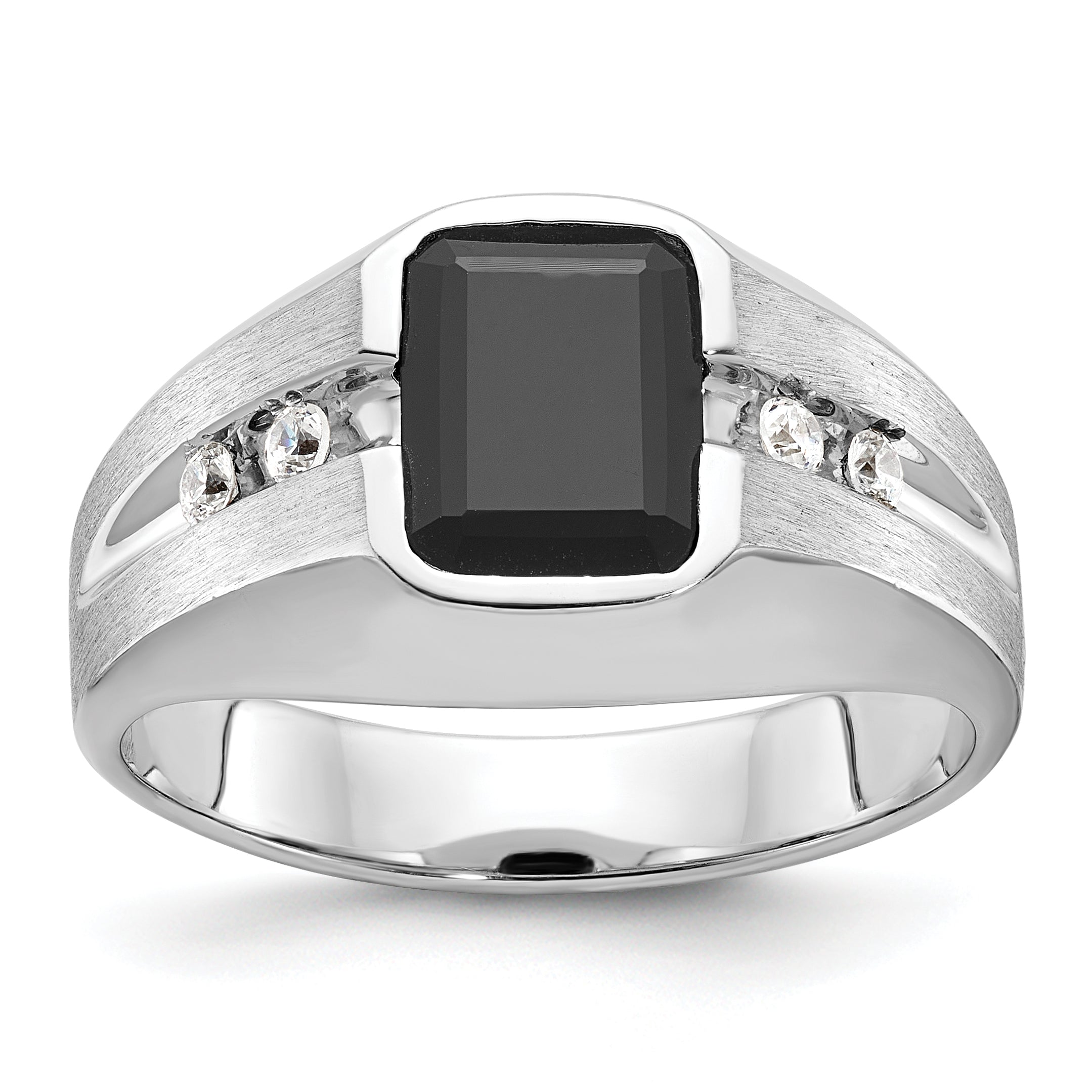 14k White Gold Men's Polished and Satin Onyx and 1/8 Carat AA Quality Diamond Ring - Sophia Jewelers Main image