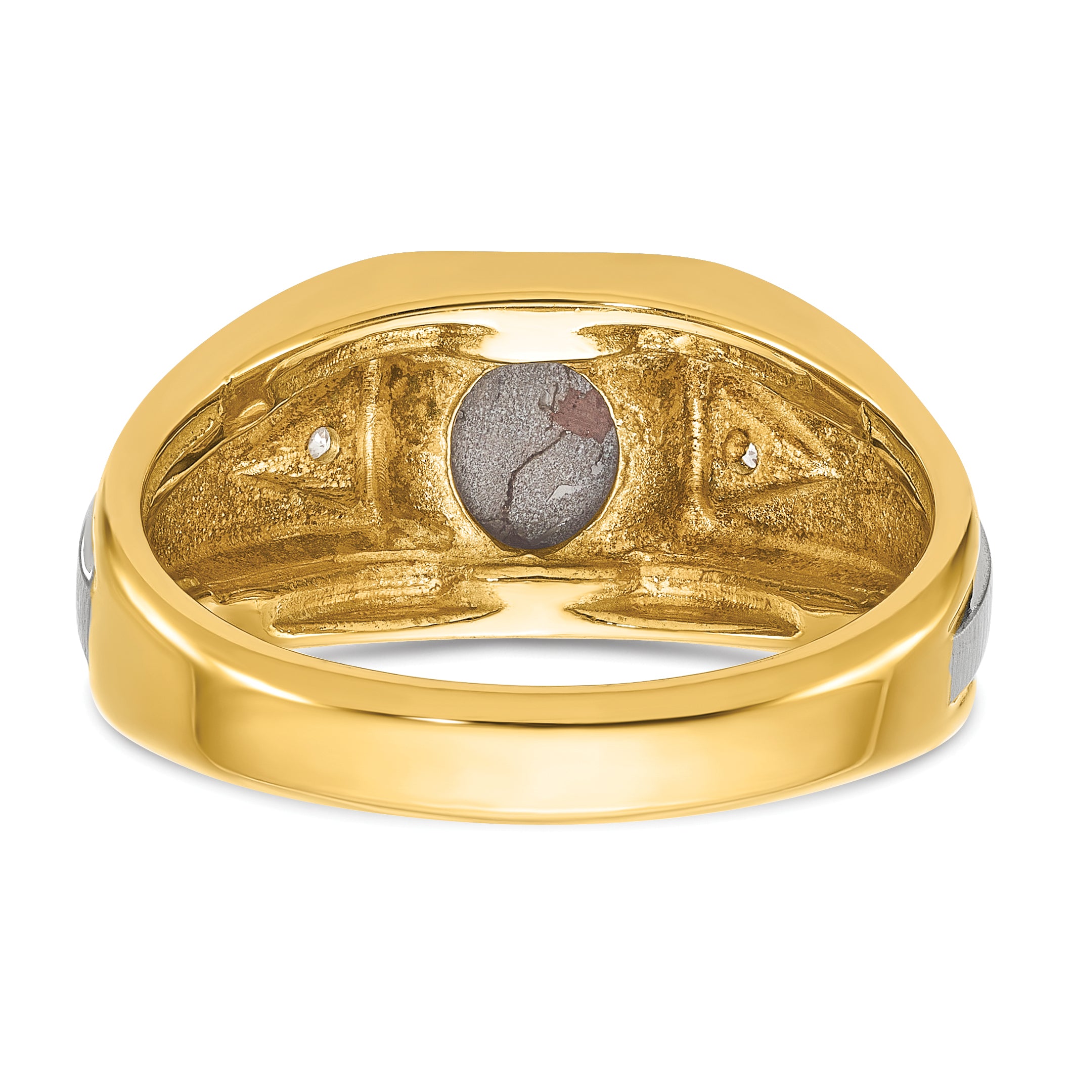 10k Two-tone Men's Polished Satin and Grooved Black Star Sapphire and A Quality Diamond Ring